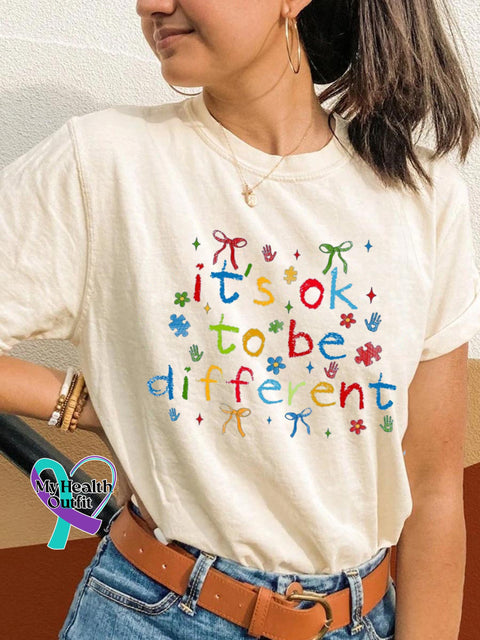 It’s Okay To Be Different Printed Casual Crew Neck Short Sleeve T-Shirt White / S