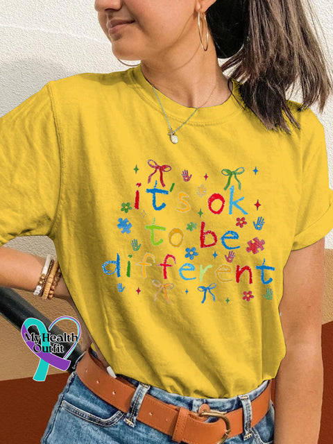 It’s Okay To Be Different Printed Casual Crew Neck Short Sleeve T-Shirt Yellow / S