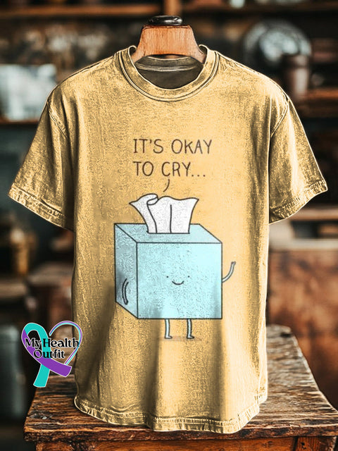 It’s Okay To Cry Printed Casual Round Neck Short Sleeve T-Shirt Multicolor / S