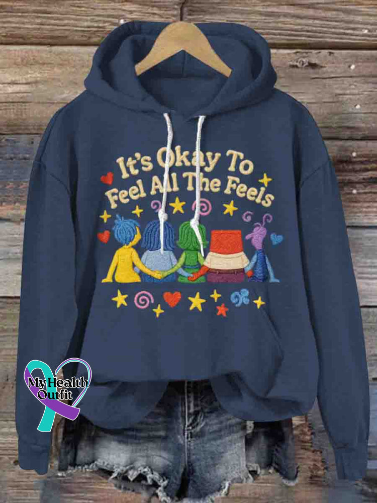 It’s Okay To Feel All The Feels Art Mental Health Awareness Casual Hoodie Sweatshirt Black / S