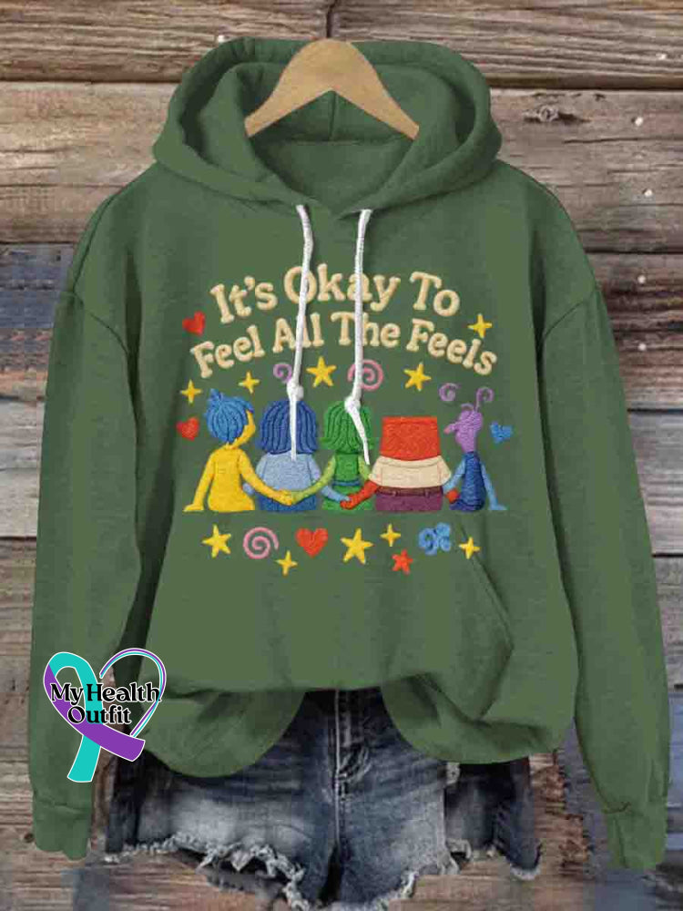 It’s Okay To Feel All The Feels Art Mental Health Awareness Casual Hoodie Sweatshirt Green / S