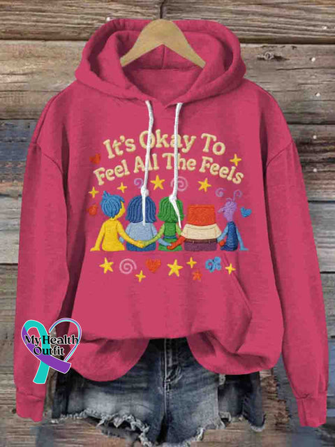 It’s Okay To Feel All The Feels Art Mental Health Awareness Casual Hoodie Sweatshirt Pink / S