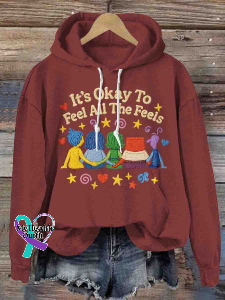 It’s Okay To Feel All The Feels Art Mental Health Awareness Casual Hoodie Sweatshirt Red / S