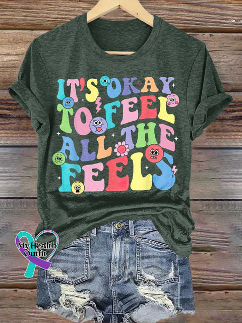It’s Okay To Feel All The Feels Mental Health Awareness T-Shirt Green / S