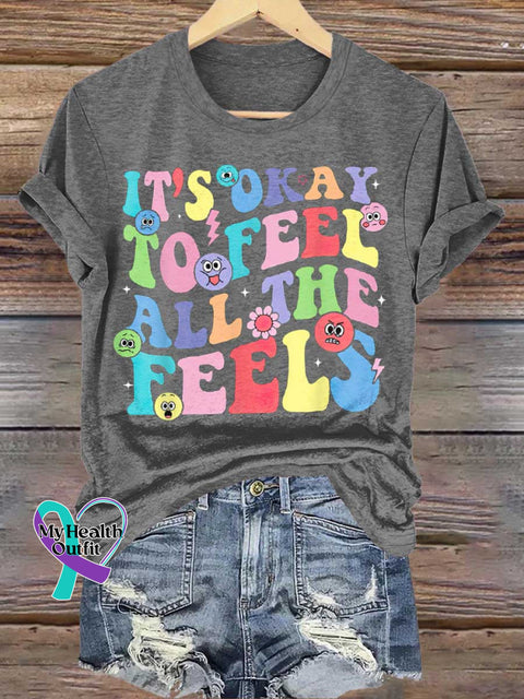 It’s Okay To Feel All The Feels Mental Health Awareness T-Shirt Grey / S