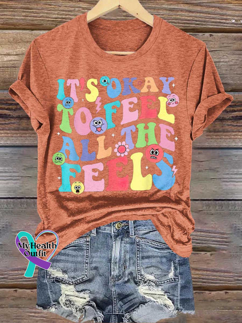It’s Okay To Feel All The Feels Mental Health Awareness T-Shirt Orange / S