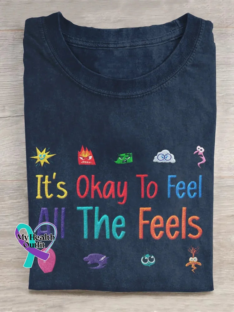 It’s Okay To Feel All The Feels Vintage Art Print Shirt Blue / S