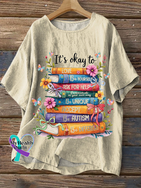 It’s Okay To Love Book Floral Print Casual Cotton Linen Shirt Multicolor / S