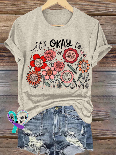It’s Okay To Make A Mistake Printed Casual Crew Neck Short Sleeve T-Shirt Beige / S