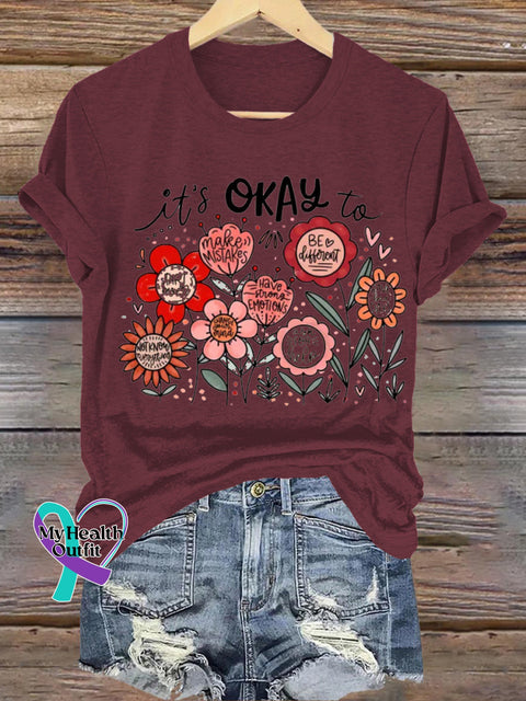 It’s Okay To Make A Mistake Printed Casual Crew Neck Short Sleeve T-Shirt Brown / S