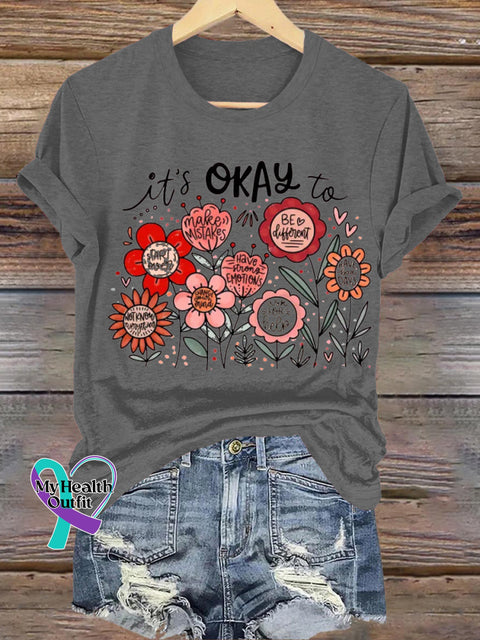 It’s Okay To Make A Mistake Printed Casual Crew Neck Short Sleeve T-Shirt Grey / S
