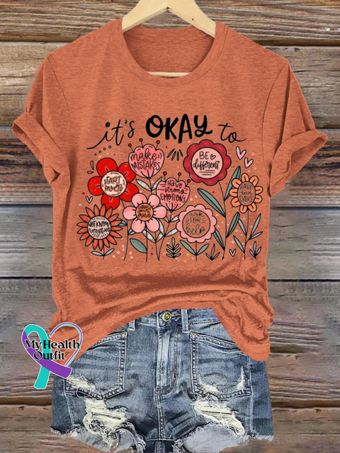 It’s Okay To Make A Mistake Printed Casual Crew Neck Short Sleeve T-Shirt Orange / S
