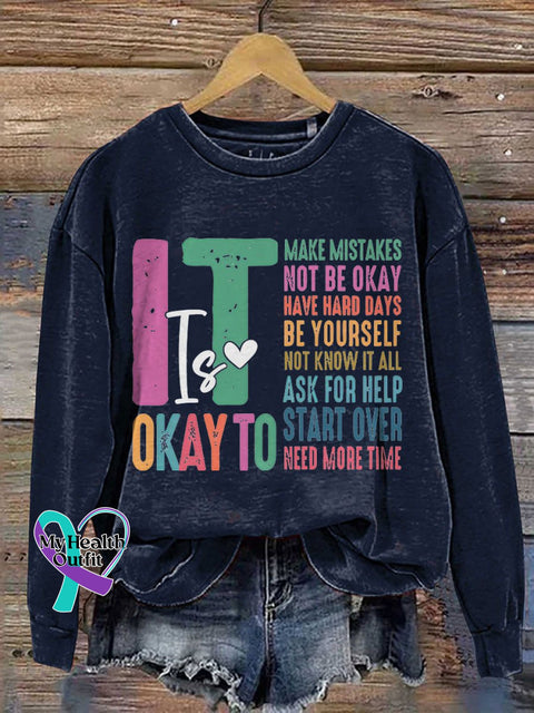 It’s Okay To Make Some Mistakes Mental Health Casual Print Sweatshirt Navyblue / S