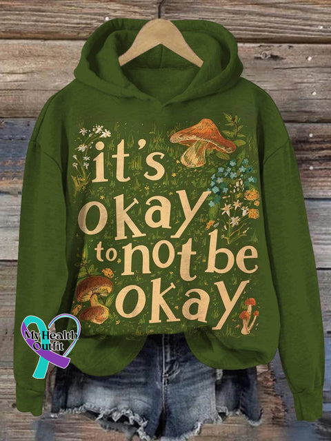 It’s Okay To Not Be Art Pattern Print Casual Sweatshirt Dark Green / S