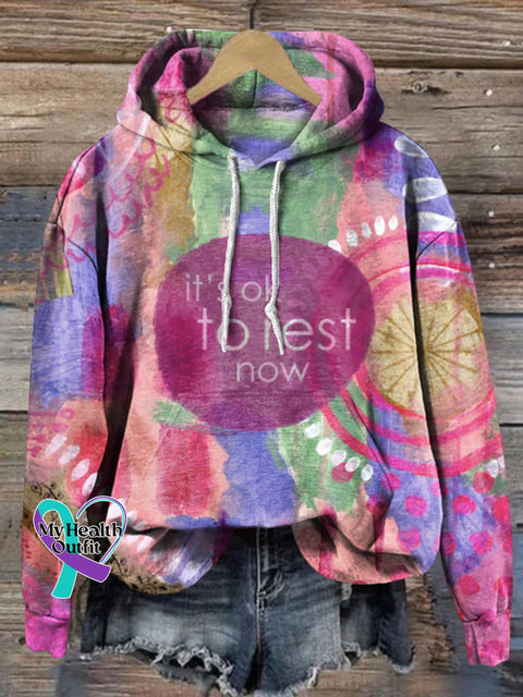 It’s Okay To Rest Now Printed Casual Hoodie Multicolor / S