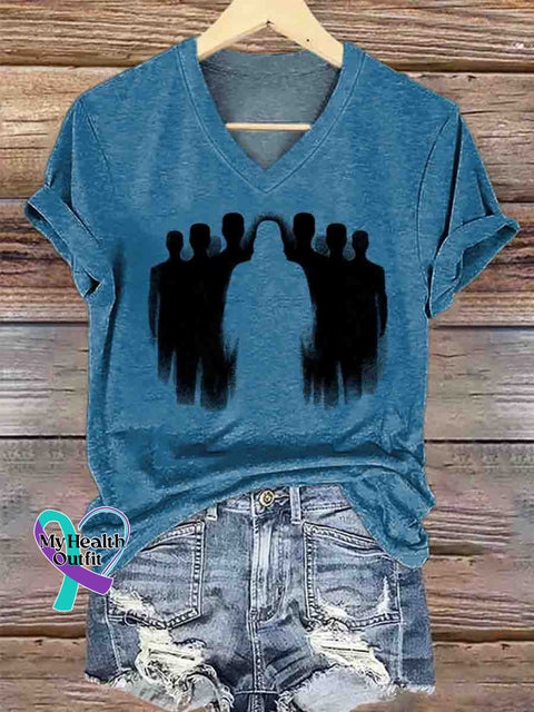 Jesus Art V-neck Casual T-Shirt Blue / S