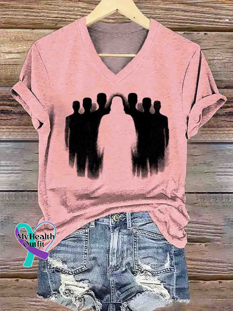 Jesus Art V-neck Casual T-Shirt Pink / S