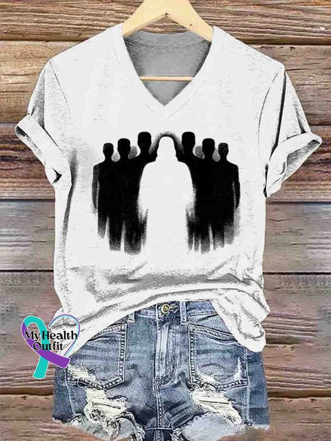 Jesus Art V-neck Casual T-Shirt White / S