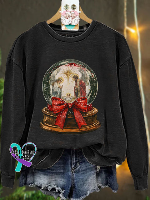 Jesus Christmas Bow Glitter Casual Sweatshirt Black / S