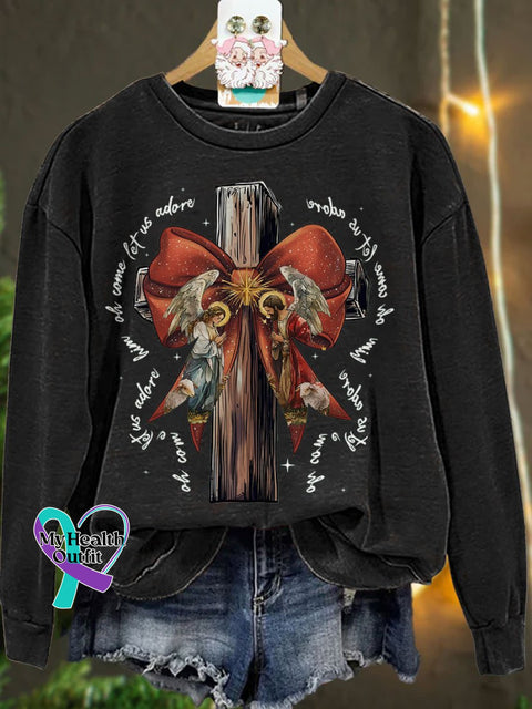 Jesus Christmas Bow Glitter Casual Sweatshirt Black / S