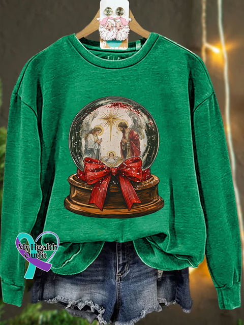 Jesus Christmas Bow Glitter Casual Sweatshirt Green / S