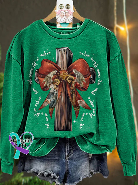 Jesus Christmas Bow Glitter Casual Sweatshirt Green / S