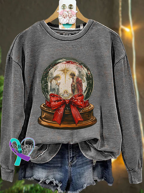 Jesus Christmas Bow Glitter Casual Sweatshirt Grey / S
