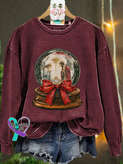 Jesus Christmas Bow Glitter Casual Sweatshirt Maroon / S