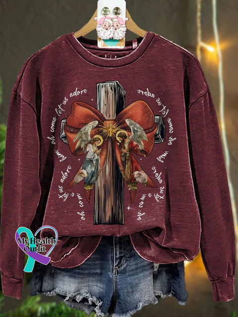 Jesus Christmas Bow Glitter Casual Sweatshirt Maroon / S