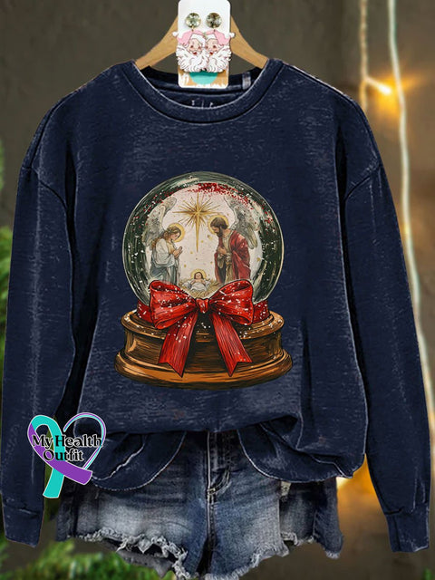 Jesus Christmas Bow Glitter Casual Sweatshirt Navyblue / S