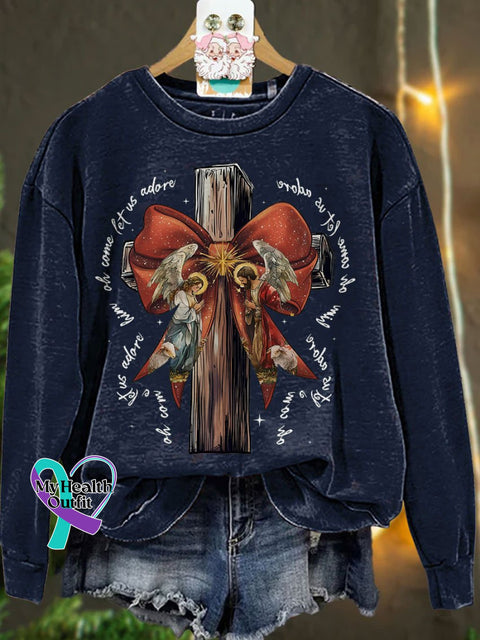 Jesus Christmas Bow Glitter Casual Sweatshirt Navyblue / S