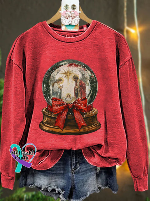 Jesus Christmas Bow Glitter Casual Sweatshirt Red / S