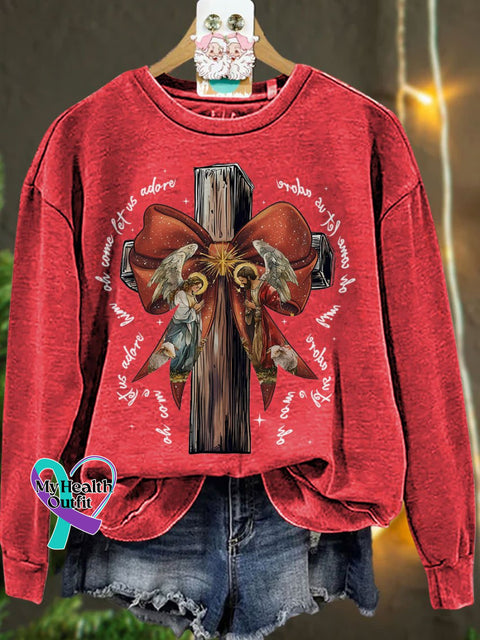 Jesus Christmas Bow Glitter Casual Sweatshirt Red / S