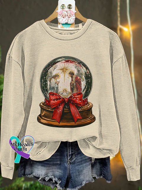 Jesus Christmas Bow Glitter Casual Sweatshirt Sand / S