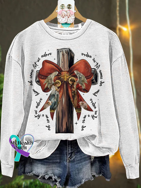 Jesus Christmas Bow Glitter Casual Sweatshirt White / S