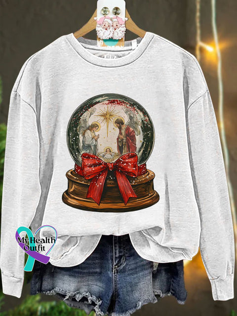 Jesus Christmas Bow Glitter Casual Sweatshirt White / S
