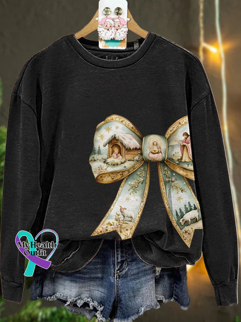 Jesus Christmas Coquette Bow Casual Sweatshirt Black / S