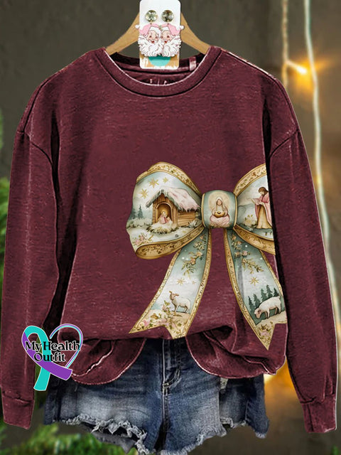 Jesus Christmas Coquette Bow Casual Sweatshirt Maroon / S