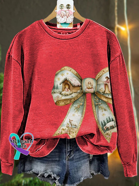 Jesus Christmas Coquette Bow Casual Sweatshirt Red / S