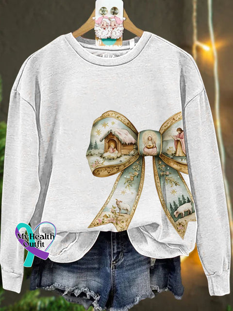 Jesus Christmas Coquette Bow Casual Sweatshirt White / S