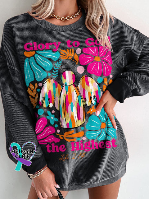 Jesus Christmas Glory To God In The Highest Women’s Casual Print Corduroy Sweatshirt Black / S