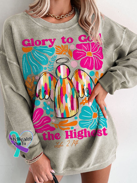 Jesus Christmas Glory To God In The Highest Women’s Casual Print Corduroy Sweatshirt Brown / S