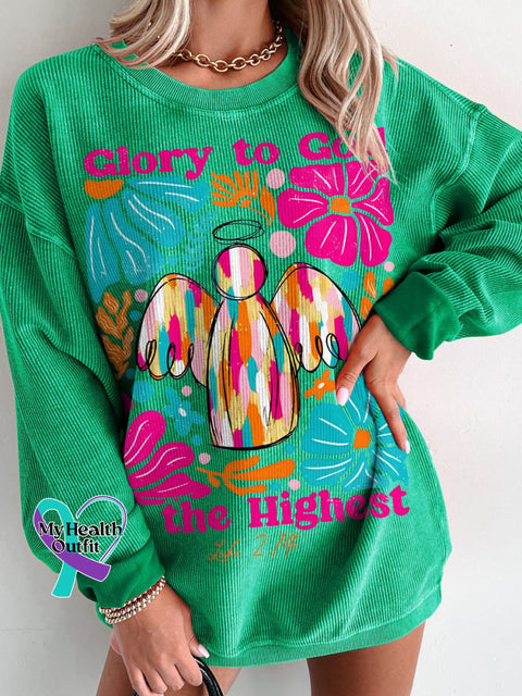 Jesus Christmas Glory To God In The Highest Women’s Casual Print Corduroy Sweatshirt Green / S