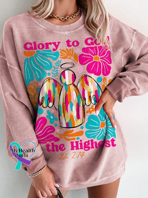 Jesus Christmas Glory To God In The Highest Women’s Casual Print Corduroy Sweatshirt Pink / S