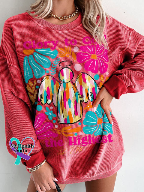 Jesus Christmas Glory To God In The Highest Women’s Casual Print Corduroy Sweatshirt Red / S