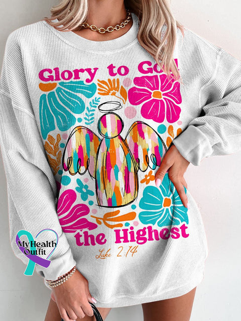 Jesus Christmas Glory To God In The Highest Women’s Casual Print Corduroy Sweatshirt White / S