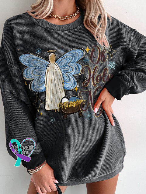 Jesus Christmas Oh Holy Night Women’s Casual Print Corduroy Sweatshirt Black / S