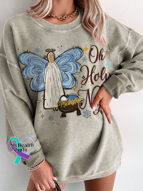 Jesus Christmas Oh Holy Night Women’s Casual Print Corduroy Sweatshirt Brown / S