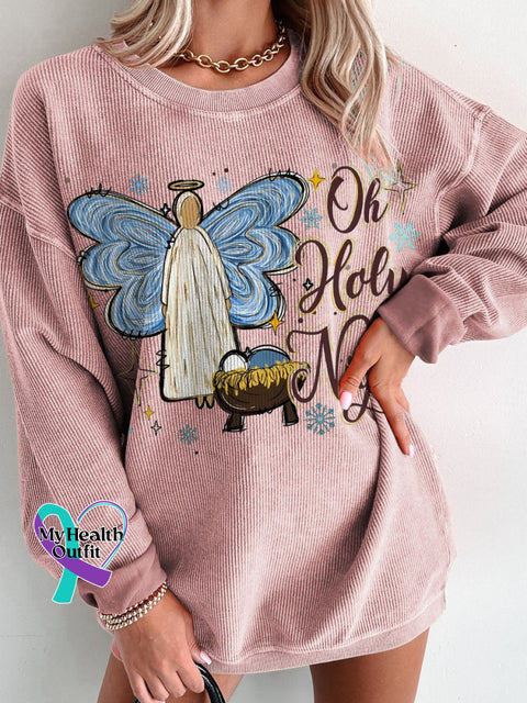 Jesus Christmas Oh Holy Night Women’s Casual Print Corduroy Sweatshirt Pink / S