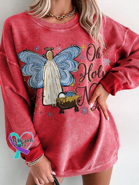 Jesus Christmas Oh Holy Night Women’s Casual Print Corduroy Sweatshirt Red / S